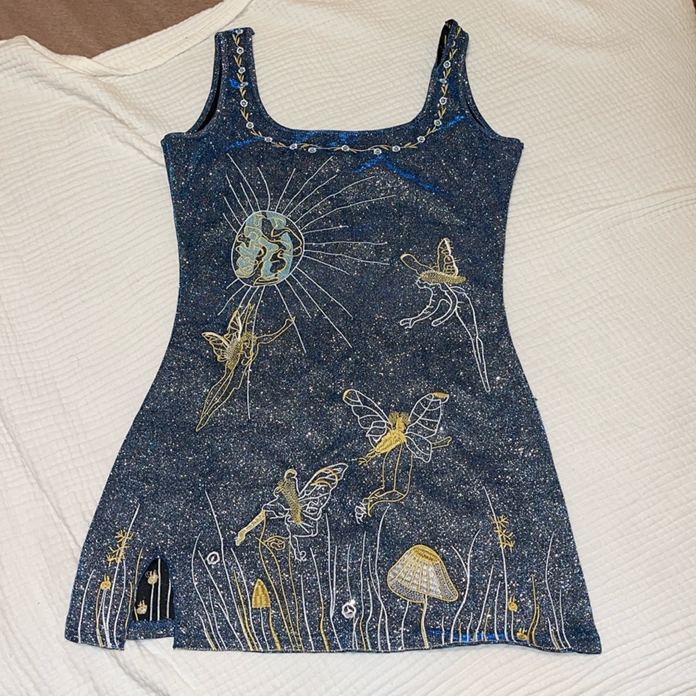 Whimsical Blue Fairy Embroidered Mini Dress